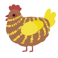 A brown and yellow chicken with a bar pattern