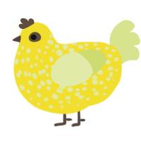 A yellow and lemon chicken with a speckle pattern