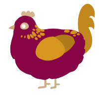 A maroon and ochre chicken with a neck-speckle pattern