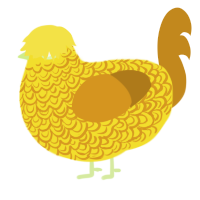 A yellow and ochre chicken with a double-lace pattern
