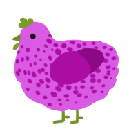 A orchid and plum chicken with a speckle pattern