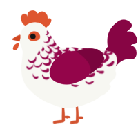 A white and maroon chicken with a half-lace pattern