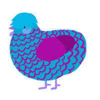 A cerulean and plum chicken with a lace pattern