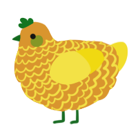 A orange and yellow chicken with a lace pattern