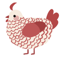 A cream and red chicken with a lace pattern