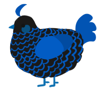A sable and ultramarine chicken with a lace pattern