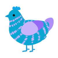 A cerulean and lilac chicken with a bar pattern