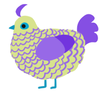 A lemon and blurple chicken with a lace pattern