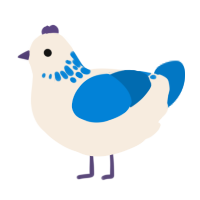 A cream and sapphire chicken with a neck-speckle pattern