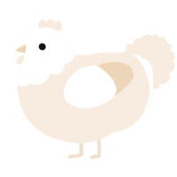 A cream chicken with a head pattern