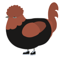 A sable and russet chicken with a head pattern