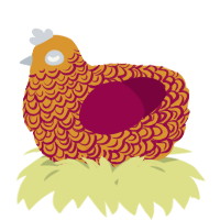 A orange and maroon chicken with a double-lace pattern