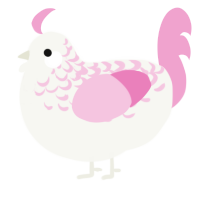 A white and pink chicken with a half-lace pattern