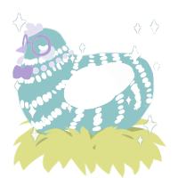 A aqua and cream chicken with a bar pattern
