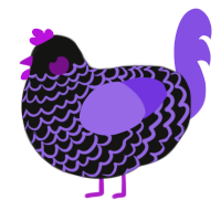 A black and blurple chicken with a lace pattern