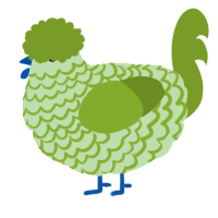 A gluppy and chartreuse chicken with a lace pattern