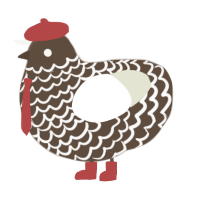 A bark and white chicken with a lace pattern