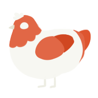 A white and vermilion chicken with a head pattern