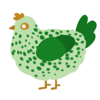 A gluppy and leaf chicken with a speckle pattern