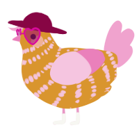 A orange and pink chicken with a bar pattern