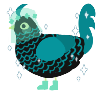 Orinoco, a black and teal chicken with a lace pattern