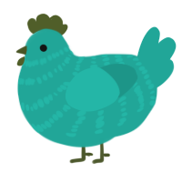 A turquoise chicken with a bar pattern