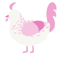 A white and pink chicken with a half-lace pattern