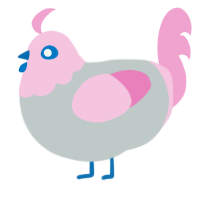 A silver and pink chicken with a head pattern