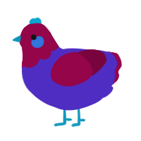 A indigo and maroon chicken with a head pattern