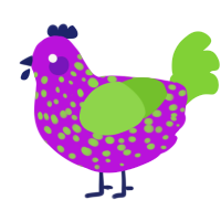 A amethyst and grass chicken with a speckle pattern