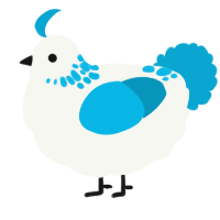 A white and cerulean chicken with a neck-speckle pattern
