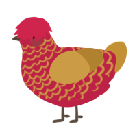 A crimson and gold chicken with a lace pattern