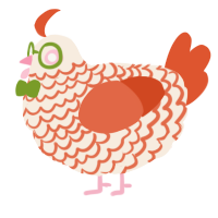 A cream and vermilion chicken with a lace pattern