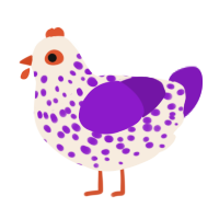 A cream and violet chicken with a speckle pattern