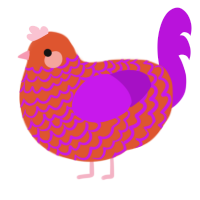 A vermilion and amethyst chicken with a lace pattern