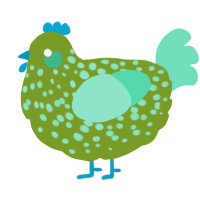 A chartreuse and mint chicken with a speckle pattern