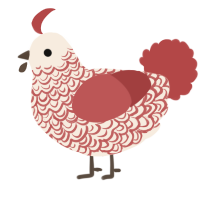 A cream and red chicken with a double-lace pattern