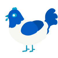 A white and ultramarine chicken with a head pattern