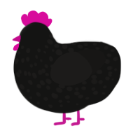 A black and sable chicken with a speckle pattern