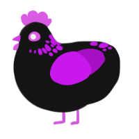 A black and amethyst chicken with a neck-speckle pattern
