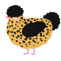 A honey and black chicken with a speckle pattern