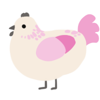 A cream and pink chicken with a neck-speckle pattern