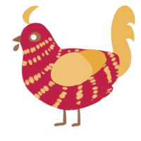 A crimson and honey chicken with a bar pattern