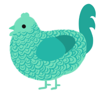 A mint and turquoise chicken with a double-lace pattern