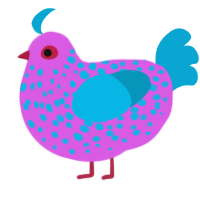 A orchid and cerulean chicken with a speckle pattern