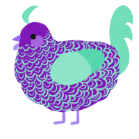 A violet and mint chicken with a double-lace pattern