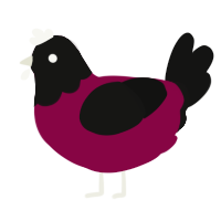 A maroon and black chicken with a head pattern