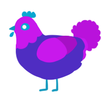 A indigo and amethyst chicken with a head pattern
