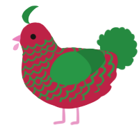 A crimson and viridian chicken with a lace pattern