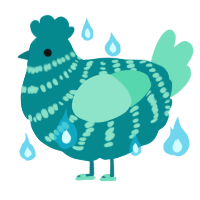 A teal and mint chicken with a bar pattern